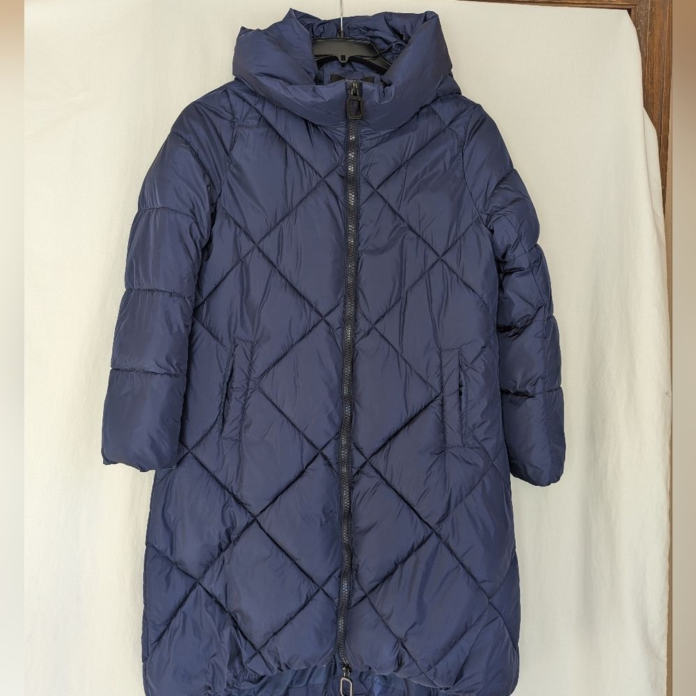 YVYVLOLO Coat Puffer Womens S-M * Quilted Purple Asymmetric Zip Closure Hooded